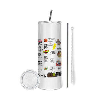 The Big Bang Theory pattern, Eco friendly stainless steel tumbler 600ml, with metal straw & cleaning brush