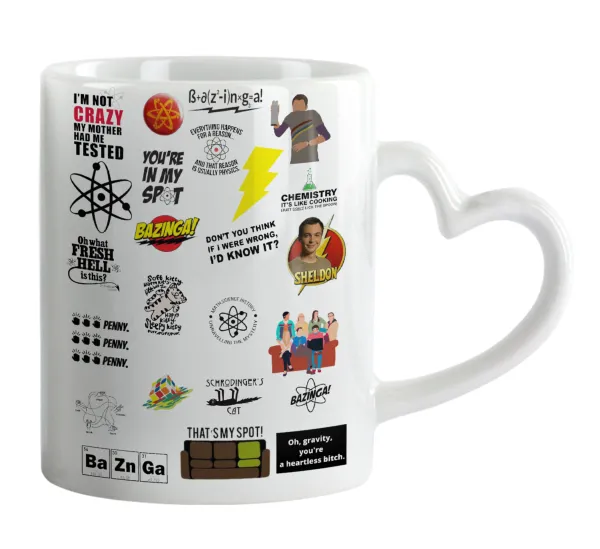 The Big Bang Theory pattern — Κούπα καρδιά χερούλι λευκή, κεραμική, 330ml