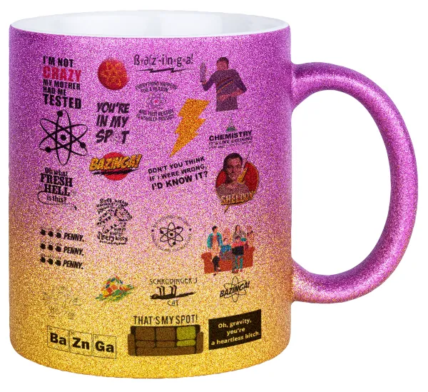 The Big Bang Theory pattern — Gold/pink glitter mug, ceramic, 330ml