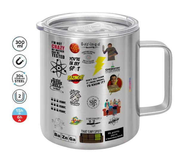 The Big Bang Theory pattern — Double-walled stainless steel mug 300ml with temperature-retaining lid