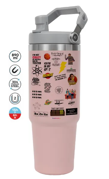 The Big Bang Theory pattern — ΡΟΖ Travel Tumbler Θερμός με χερούλι και καλαμάκι 890ml