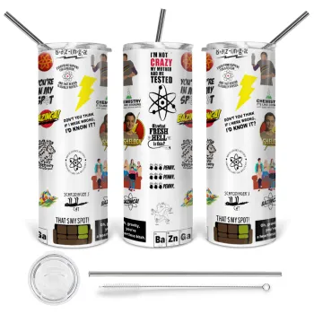 The Big Bang Theory pattern, Tumbler ποτήρι θερμό από ανοξείδωτο ατσάλι 600ml, με μεταλλικό καλαμάκι & βούρτσα καθαρισμού
