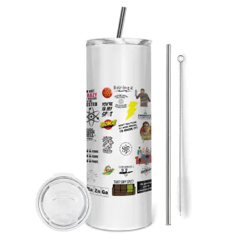 The Big Bang Theory pattern, Tumbler stainless steel 600ml, with metal straw & cleaning brush
