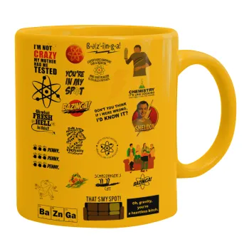 The Big Bang Theory pattern, Ceramic coffee mug yellow, 330ml