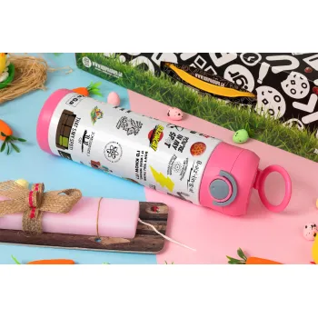 The Big Bang Theory pattern, Easter candle, Childrens hot water bottle, stainless steel, with safety straw, PINK (500ml)