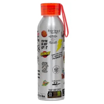 The Big Bang Theory pattern, Αλουμινένιο Αθλητικό Μπουκάλι 650ml – Ασημί με Κόκκινο Καπάκι και Λουράκι Σιλικόνης