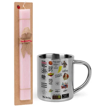 The Big Bang Theory pattern, Easter Set, metallic thermal cup (300ml) & aromatic flat Easter candle (30cm) (PINK)