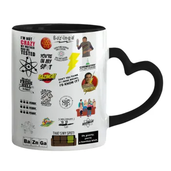 The Big Bang Theory pattern, Mug heart black handle, ceramic, 330ml