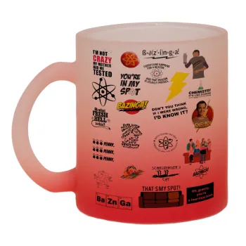 The Big Bang Theory pattern, Κούπα γυάλινη δίχρωμη με βάση το κόκκινο ματ, 330ml