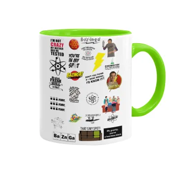 The Big Bang Theory pattern, Mug colored light green, ceramic, 330ml