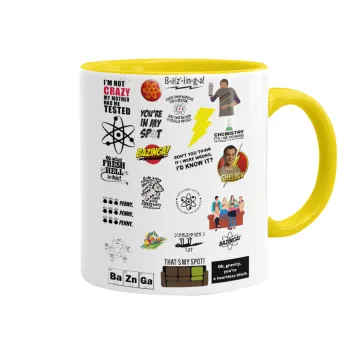 The Big Bang Theory pattern, Κούπα χρωματιστή κίτρινη, κεραμική, 330ml