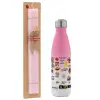 Easter Set, Metallic pink/white (Stainless steel) thermos, double-walled, 500ml & aromatic flat Easter candle (30cm) (PINK)