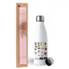 Easter Set, metallic stainless steel water bottle (750ml) & scented flat Easter candle (30cm) (PINK)