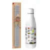 Easter Set, metallic stainless thermos bottle (500ml) & scented flat Easter candle (30cm) (GRAY)
