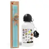Easter Set, metallic aluminum water bottle (500ml) & scented flat candle (30cm) (TURQUOISE)
