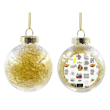 The Big Bang Theory pattern, Στολίδι Χριστουγεννιάτικη μπάλα δένδρου διάφανη με χρυσό γέμισμα 8cm