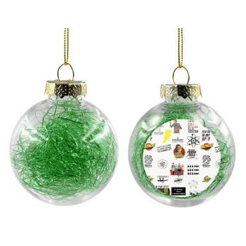 The Big Bang Theory pattern, Transparent Christmas tree ball ornament with green filling 8cm