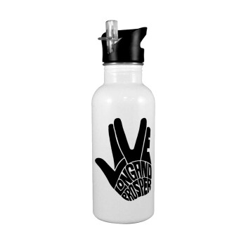 Star Trek Long and Prosper, White water bottle with straw, stainless steel 600ml