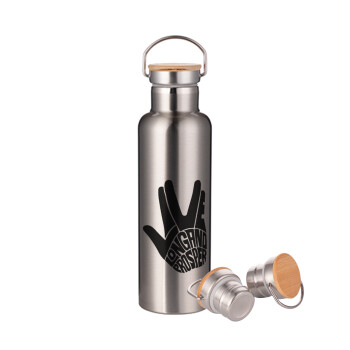Star Trek Long and Prosper, Stainless steel Silver with wooden lid (bamboo), double wall, 750ml