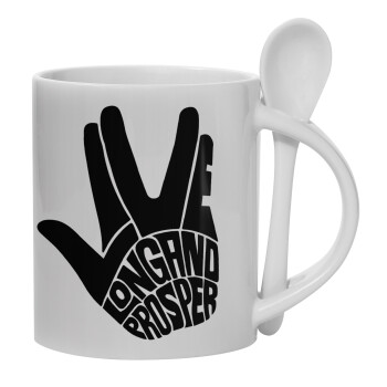 Star Trek Long and Prosper, Ceramic coffee mug with Spoon, 330ml (1pcs)
