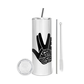 Star Trek Long and Prosper, Eco friendly stainless steel tumbler 600ml, with metal straw & cleaning brush