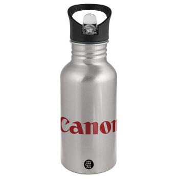 Canon, Παγούρι νερού Ασημένιο με καλαμάκι, ανοξείδωτο ατσάλι 500ml
