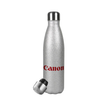 Canon, Μεταλλικό παγούρι θερμός Glitter Aσημένιο (Stainless steel), διπλού τοιχώματος, 500ml