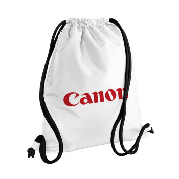 Canon, Τσάντα πλάτης πουγκί GYMBAG λευκή, με τσέπη (40x48cm) & χονδρά κορδόνια