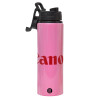 Metallic water bottle with safety lid, 850ml aluminum