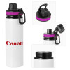 Metallic water bottle with safety lid, 850ml aluminum
