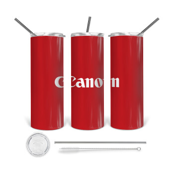 Canon, Tumbler ποτήρι θερμό από ανοξείδωτο ατσάλι 600ml, με μεταλλικό καλαμάκι & βούρτσα καθαρισμού