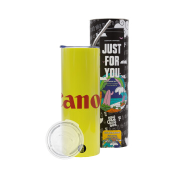 Canon, Neon Yellow Travel Tumbler, with metal straw (Stainless steel 304 Food grade, BPA free, 600ml)