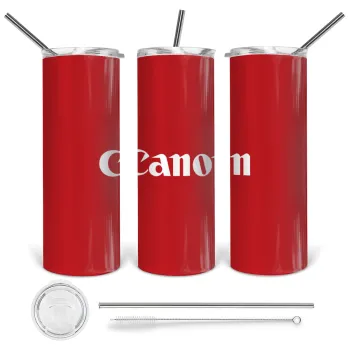 Canon, Tumbler ποτήρι θερμό από ανοξείδωτο ατσάλι 600ml, με μεταλλικό καλαμάκι & βούρτσα καθαρισμού