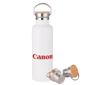 Canon, Stainless steel White with wooden lid (bamboo), double wall, 750ml