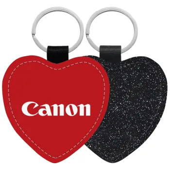 Canon, Μπρελόκ PU δερμάτινο glitter καρδιά ΜΑΥΡΟ