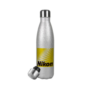 Nikon, Μεταλλικό παγούρι θερμός Glitter Aσημένιο (Stainless steel), διπλού τοιχώματος, 500ml