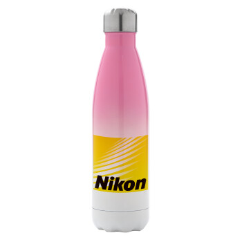 Nikon, Μεταλλικό παγούρι θερμός Ροζ/Λευκό (Stainless steel), διπλού τοιχώματος, 500ml