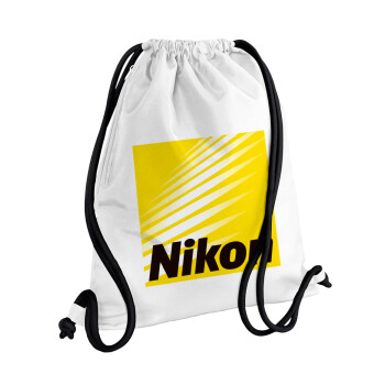 Nikon, Τσάντα πλάτης πουγκί GYMBAG λευκή, με τσέπη (40x48cm) & χονδρά κορδόνια