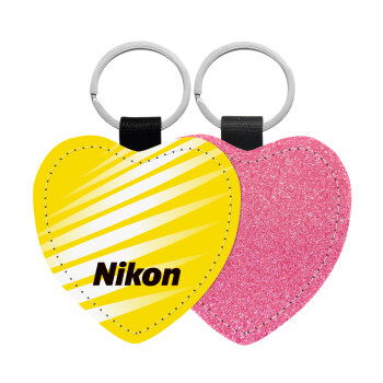 Nikon, Μπρελόκ PU δερμάτινο glitter καρδιά ΡΟΖ