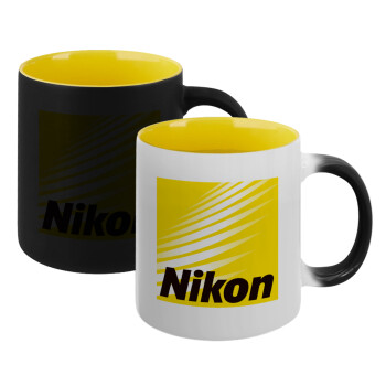 Nikon, Κούπα Μαγική εσωτερικό κίτρινη, κεραμική 330ml που αλλάζει χρώμα με το ζεστό ρόφημα (1 τεμάχιο)