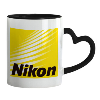 Nikon, Mug heart black handle, ceramic, 330ml
