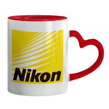 Nikon, Κούπα καρδιά χερούλι κόκκινη, κεραμική, 330ml