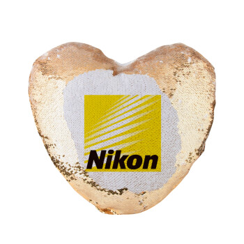 Nikon, Μαξιλάρι καναπέ καρδιά Μαγικό Χρυσό με πούλιες 40x40cm περιέχεται το  γέμισμα