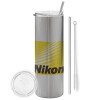 Tumbler stainless steel Silver 600ml, with metal straw & cleaning brush