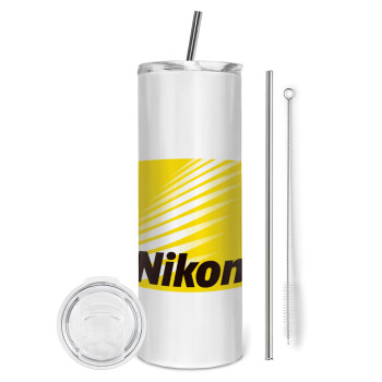 Nikon, Eco friendly ποτήρι θερμό (tumbler) από ανοξείδωτο ατσάλι 600ml, με μεταλλικό καλαμάκι & βούρτσα καθαρισμού