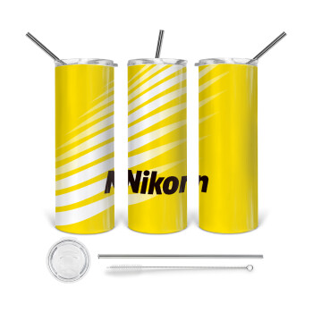 Nikon, 360 Eco friendly stainless steel tumbler 600ml, with metal straw & cleaning brush