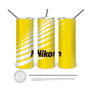 Nikon, Tumbler ποτήρι θερμό από ανοξείδωτο ατσάλι 600ml, με μεταλλικό καλαμάκι & βούρτσα καθαρισμού