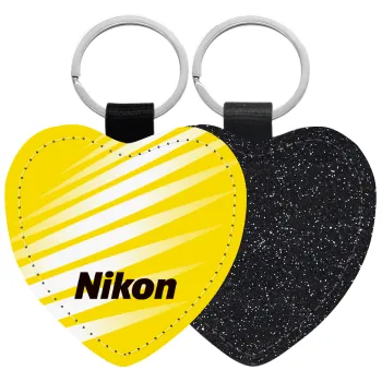 Nikon, Μπρελόκ PU δερμάτινο glitter καρδιά ΜΑΥΡΟ