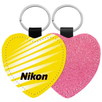 Nikon, Μπρελόκ PU δερμάτινο glitter καρδιά ΡΟΖ