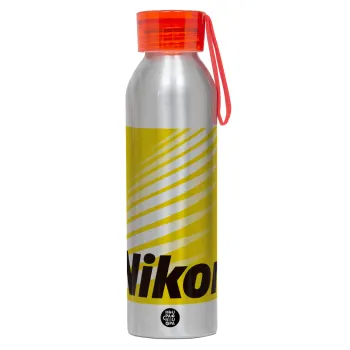 Nikon, Αλουμινένιο Αθλητικό Μπουκάλι 650ml – Ασημί με Κόκκινο Καπάκι και Λουράκι Σιλικόνης